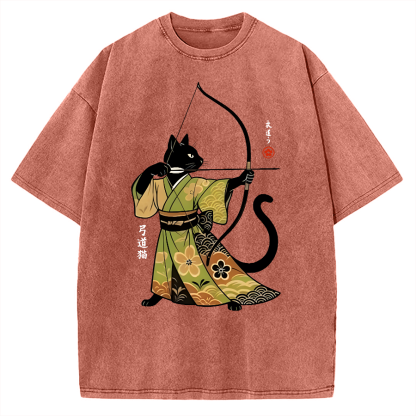 Tokyo-Assassin Japan Cat Archery Vintage Washed T-shirt