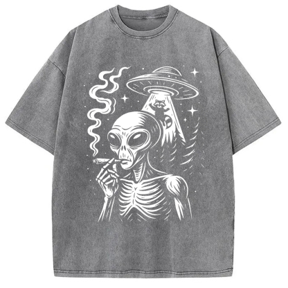 Tokyo-Assassin Stoner Alien UFO Raccoon Washed T-Shirt-Tokyo Assassin