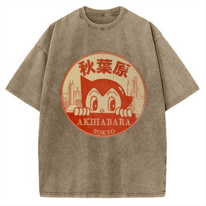 Tokyo Showa Retro Cartoon Akihabara Vintage Washed T-shirt