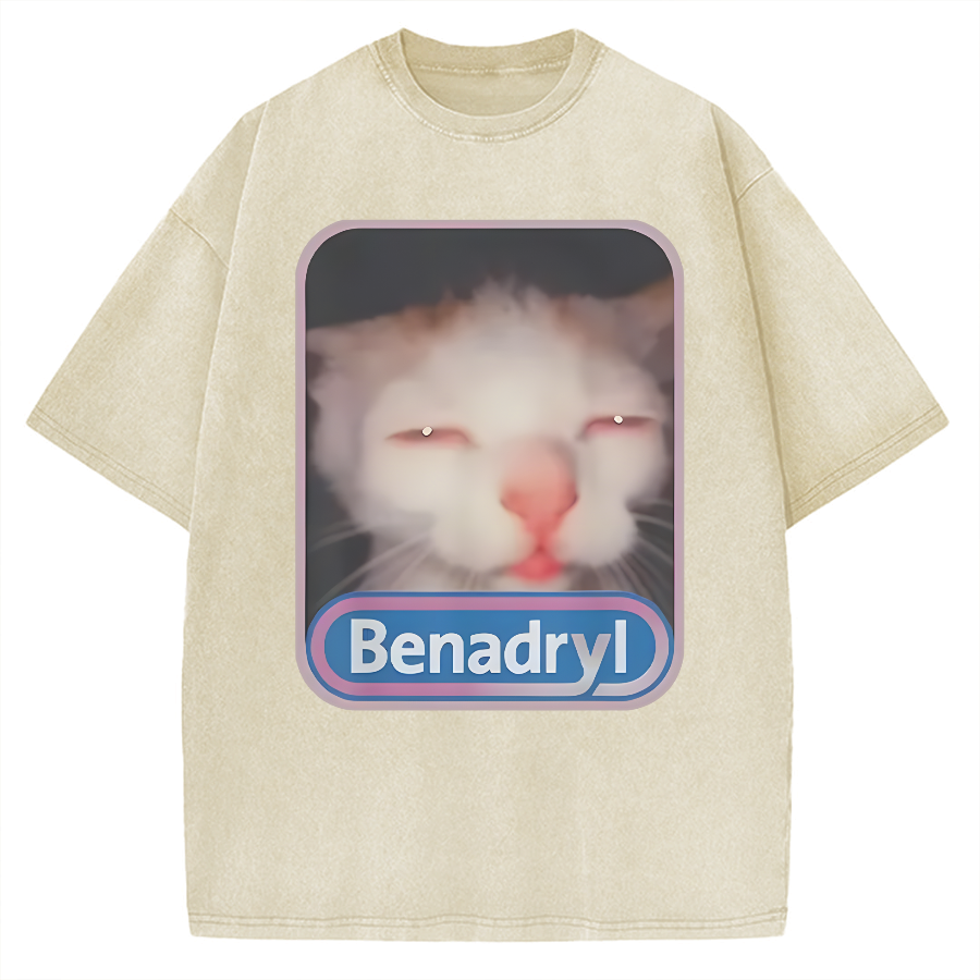 Tokyo-Assassin Benadryl Meme Cat Vintage Washed T-shirt