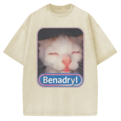Tokyo-Assassin Benadryl Meme Cat Vintage Washed T-shirt
