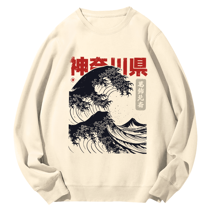 Shennai Giant Wave Round Neck Sweatshirt-Zazasy