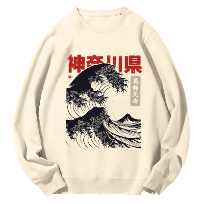 Shennai Giant Wave Round Neck Sweatshirt-Zazasy