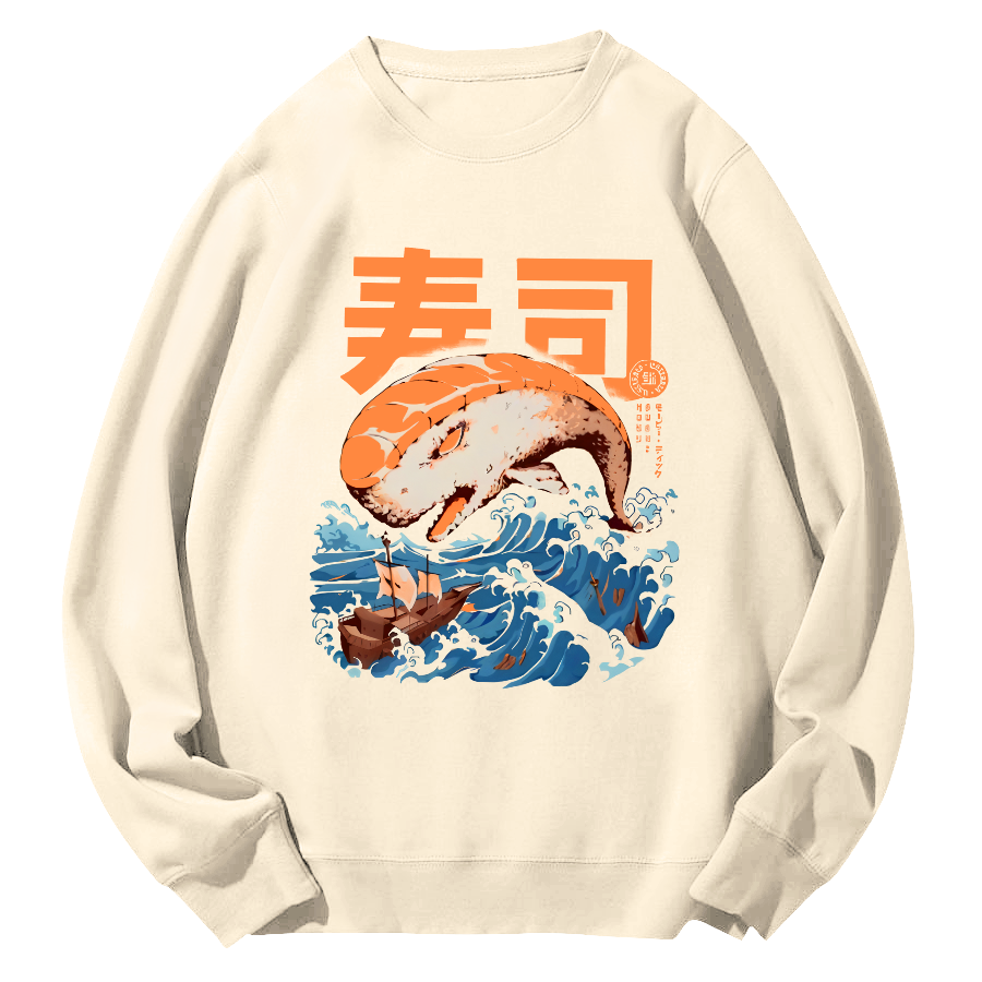 Sushi in The Waves Round Neck Sweatshirt-Zazasy