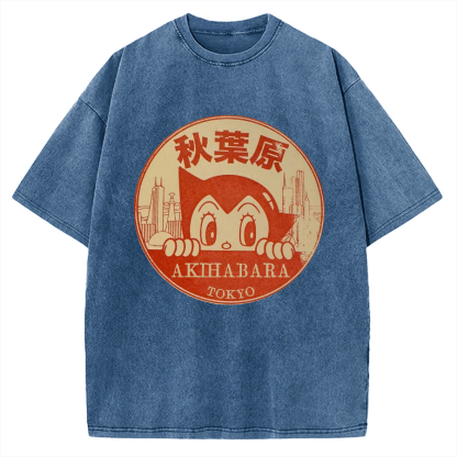 Tokyo Showa Retro Cartoon Akihabara Vintage Washed T-shirt