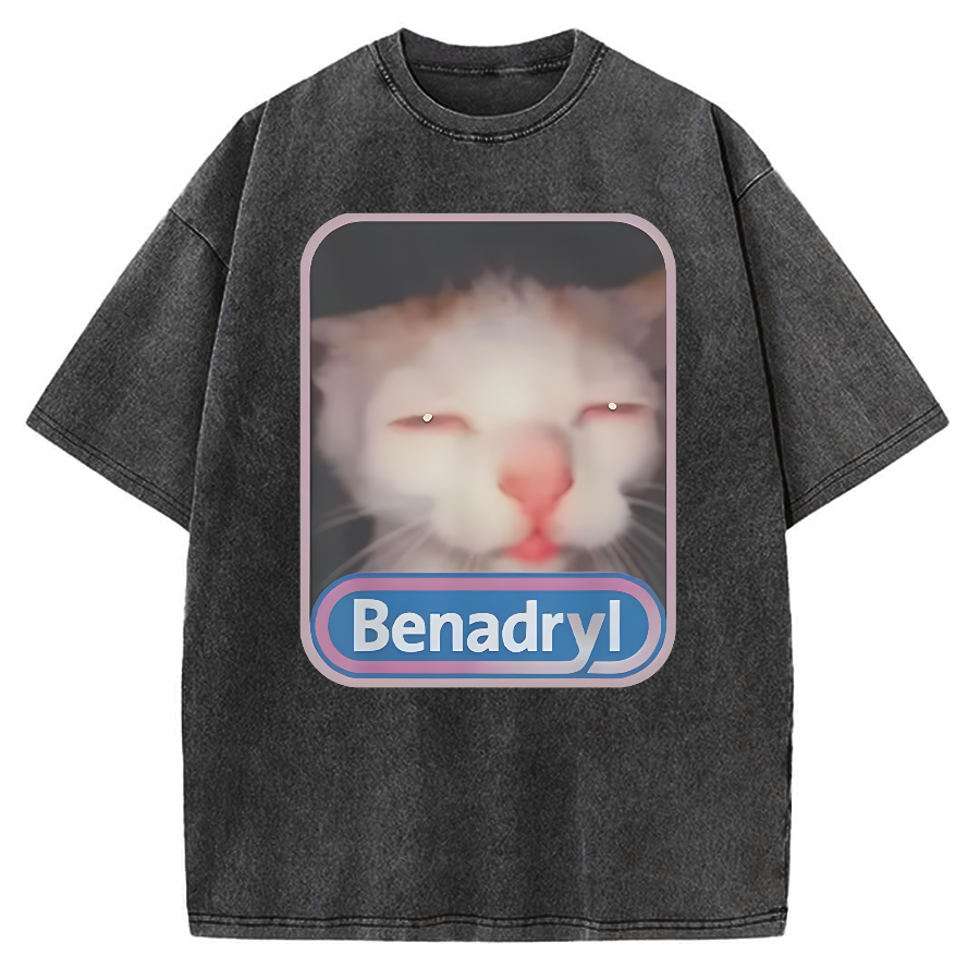 Tokyo-Assassin Benadryl Meme Cat Vintage Washed T-shirt
