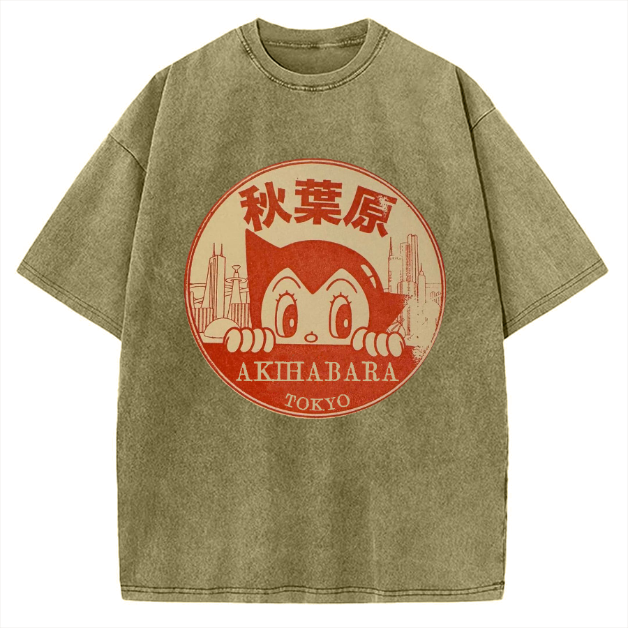 Tokyo Showa Retro Cartoon Akihabara Vintage Washed T-shirt