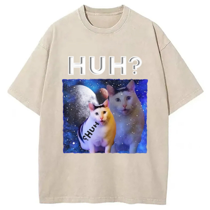 Tokyo-Assassin Funny Meme Huh Cat Washed T-Shirt-Tokyo-Assassin
