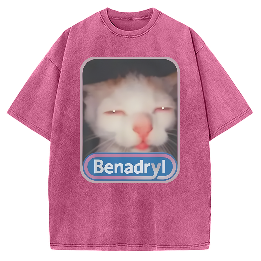 Tokyo-Assassin Benadryl Meme Cat Vintage Washed T-shirt