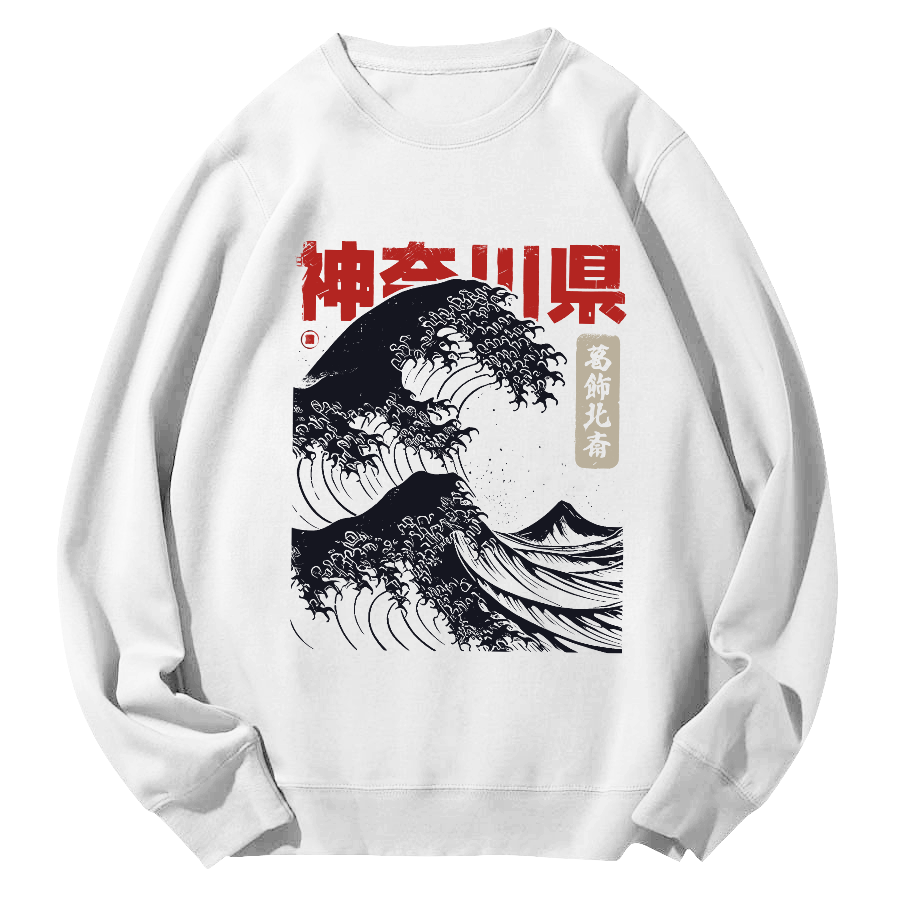 Shennai Giant Wave Round Neck Sweatshirt-Zazasy