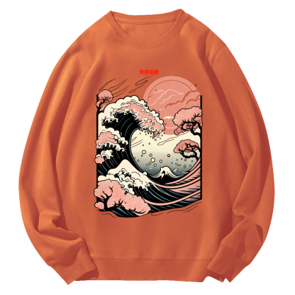 Japanese Giant Waves Round Neck Sweatshirt-Zazasy