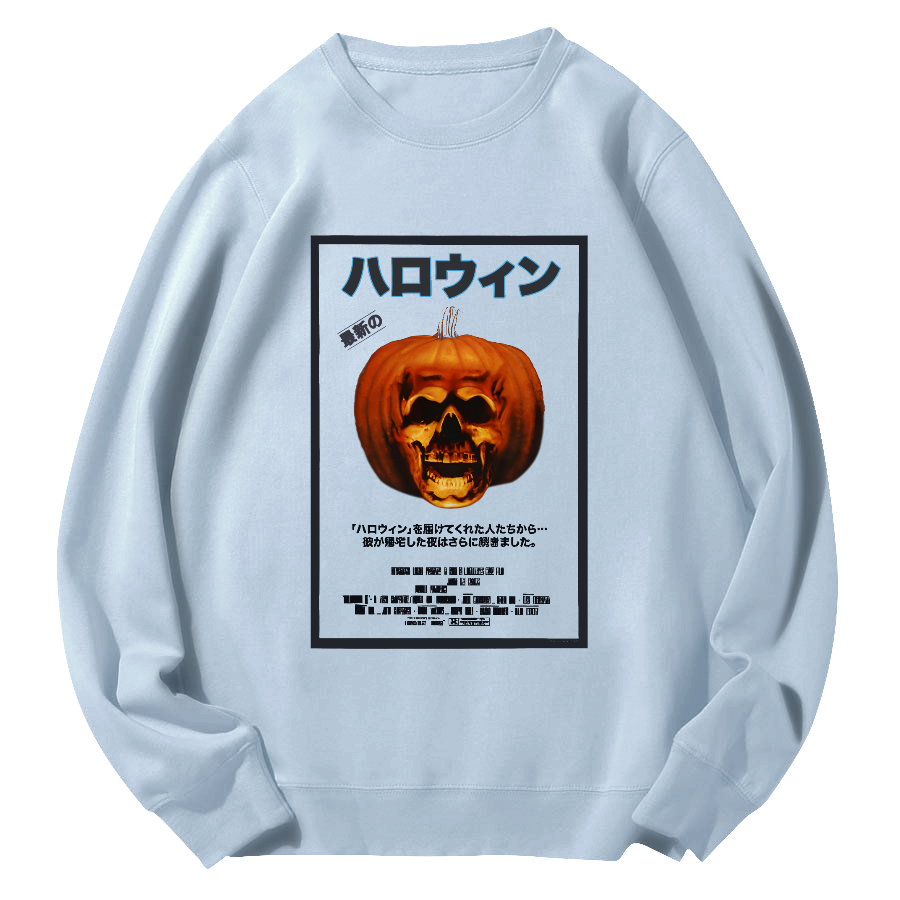Skeleton Pumpkin Japanese Style Round Neck Sweatshirt-Zazasy
