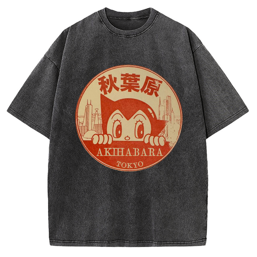 Tokyo Showa Retro Cartoon Akihabara Vintage Washed T-shirt