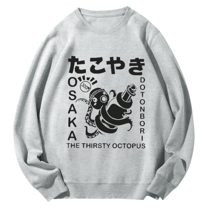 The Thirsty Octopus Round Neck Sweatshirt-Zazasy