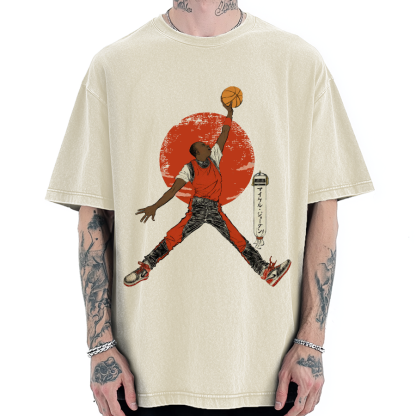 Ukiyo-e Style Basketball Player Michael Vintage Washed T-shirt