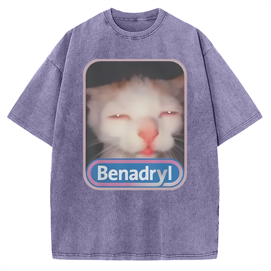 Tokyo-Assassin Benadryl Meme Cat Vintage Washed T-shirt