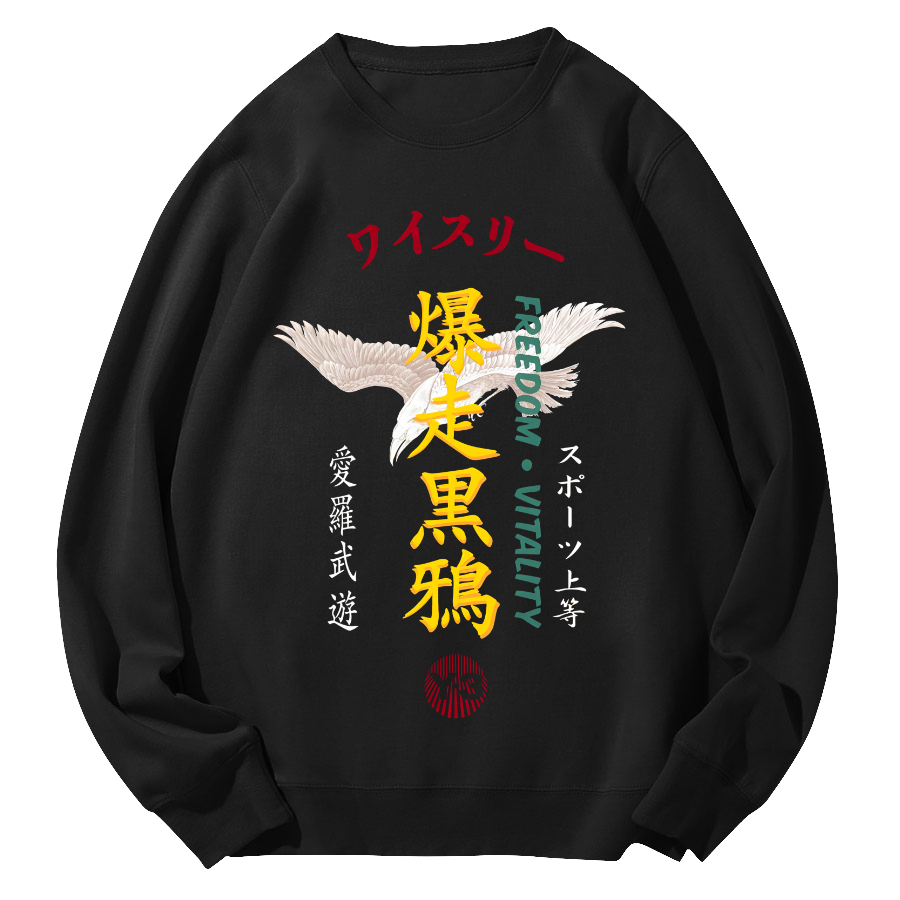 Rampage Black Crow Japan Round Neck Sweatshirt-Zazasy