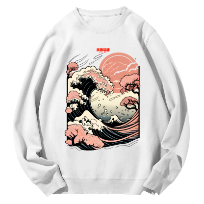 Japanese Giant Waves Round Neck Sweatshirt-Zazasy