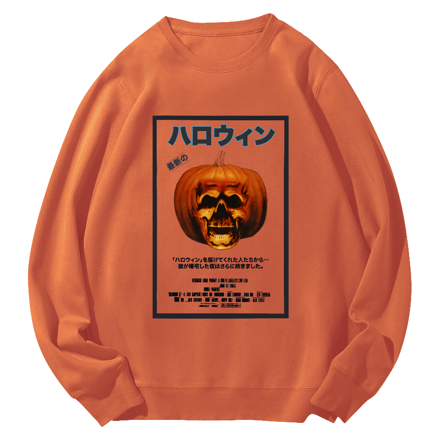 Skeleton Pumpkin Japanese Style Round Neck Sweatshirt-Zazasy