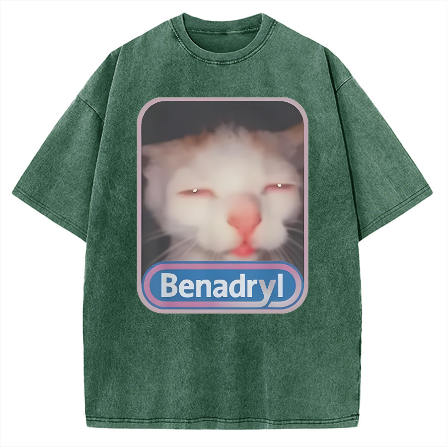 Tokyo-Assassin Benadryl Meme Cat Vintage Washed T-shirt