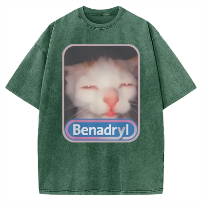 Tokyo-Assassin Benadryl Meme Cat Vintage Washed T-shirt