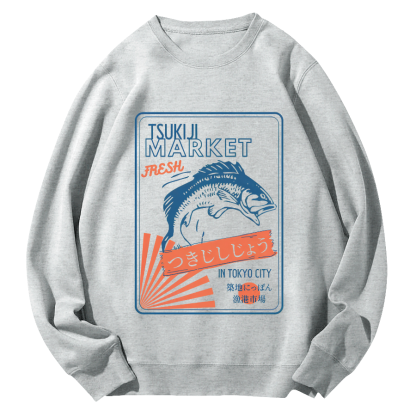 Tsukiji Seafood Market in Japan Round Neck Sweatshirt-Zazasy