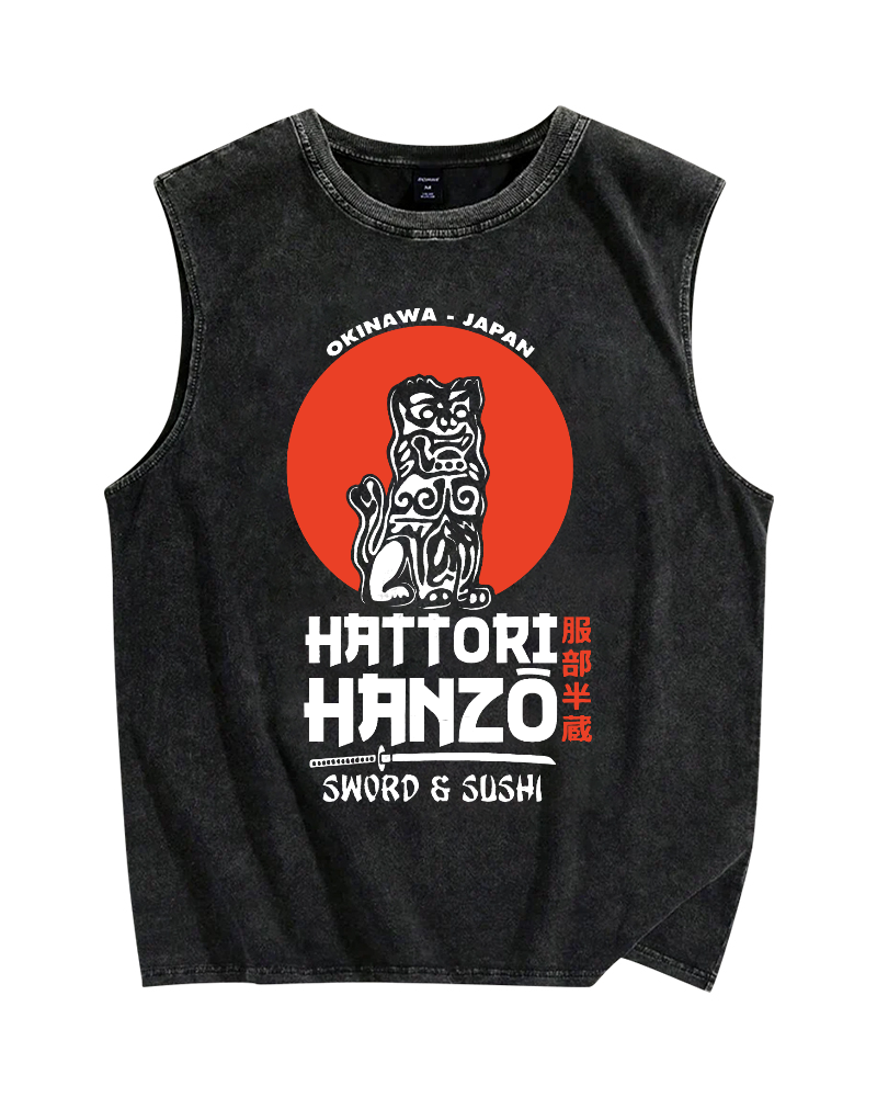 Retro Japanese Style Vintage Distressed Washed Tank-Zazasy
