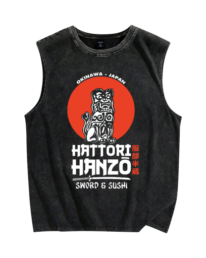 Retro Japanese Style Vintage Distressed Washed Tank-Zazasy