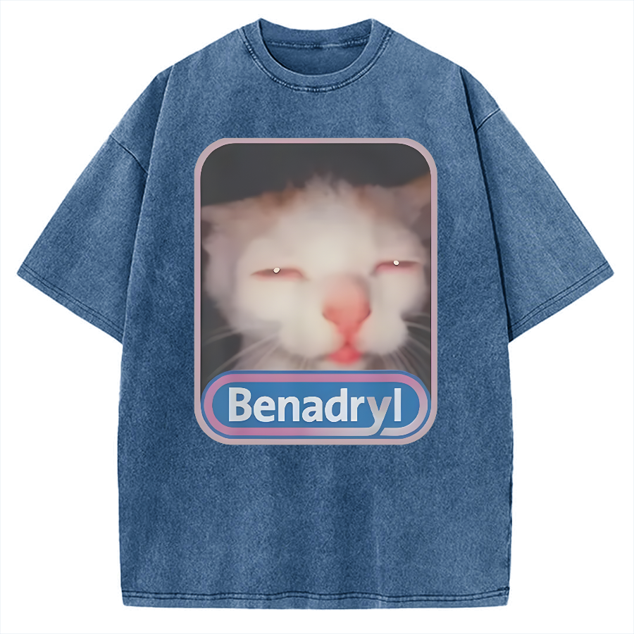 Tokyo-Assassin Benadryl Meme Cat Vintage Washed T-shirt