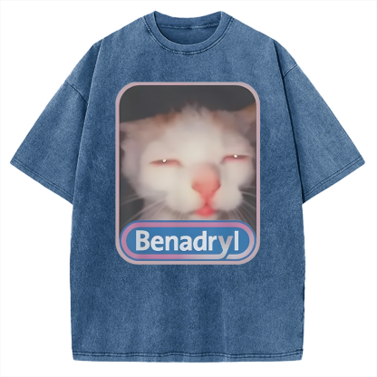 Tokyo-Assassin Benadryl Meme Cat Vintage Washed T-shirt