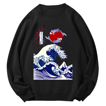 Japanese Giant Waves Round Neck Sweatshirt-Zazasy