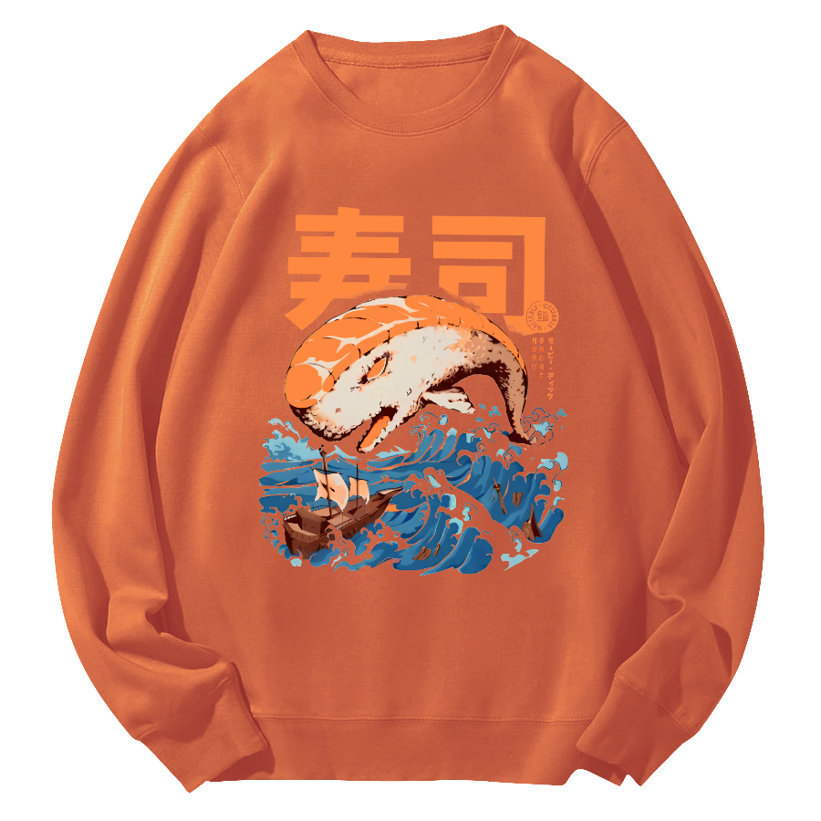 Sushi in The Waves Round Neck Sweatshirt-Zazasy