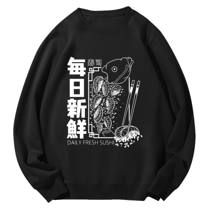 Fresh Sushi Daily Round Neck Sweatshirt-Zazasy