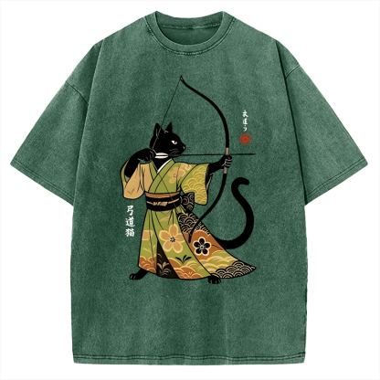 Tokyo-Assassin Japan Cat Archery Vintage Washed T-shirt