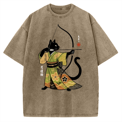 Tokyo-Assassin Japan Cat Archery Vintage Washed T-shirt
