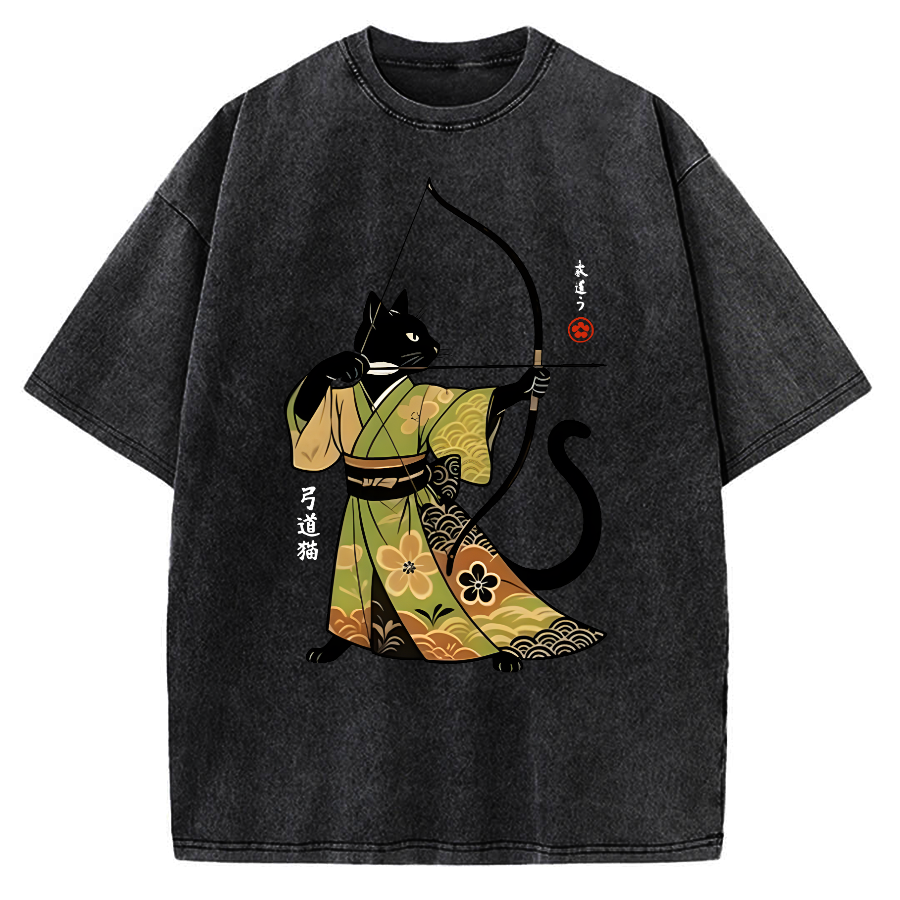 Tokyo-Assassin Japan Cat Archery Vintage Washed T-shirt