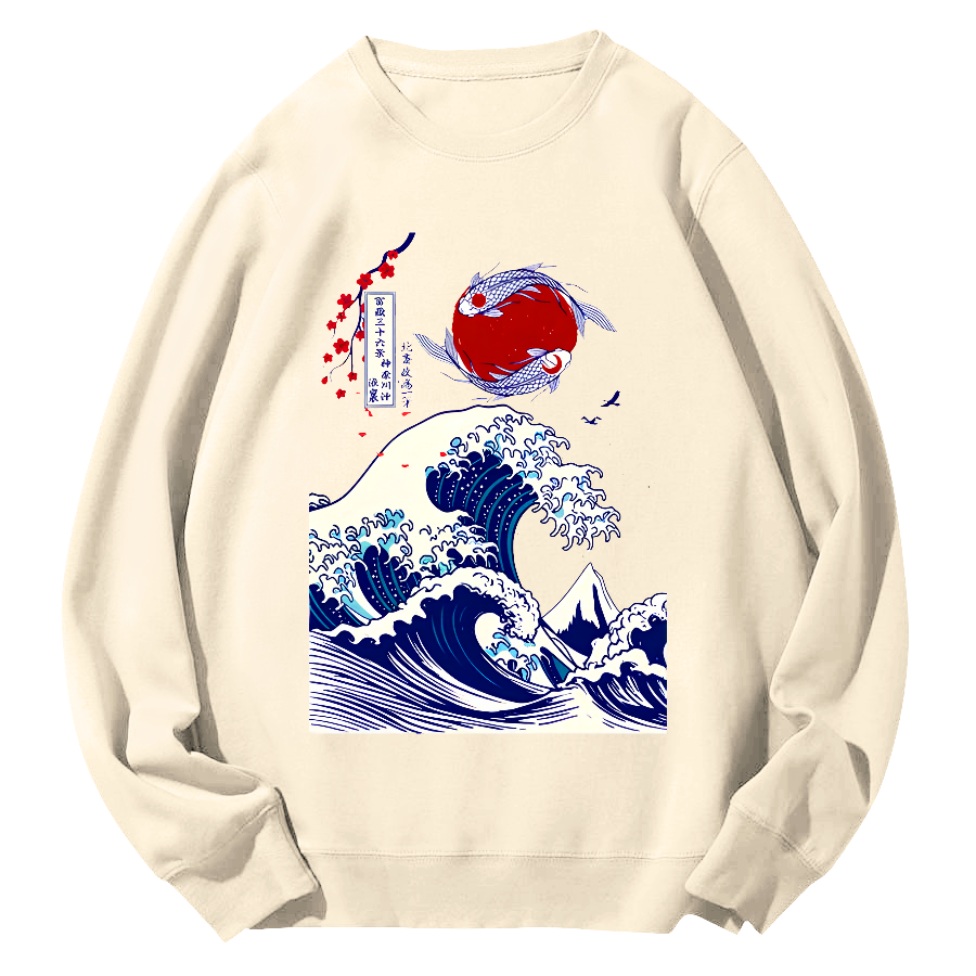 Japanese Giant Waves Round Neck Sweatshirt-Zazasy