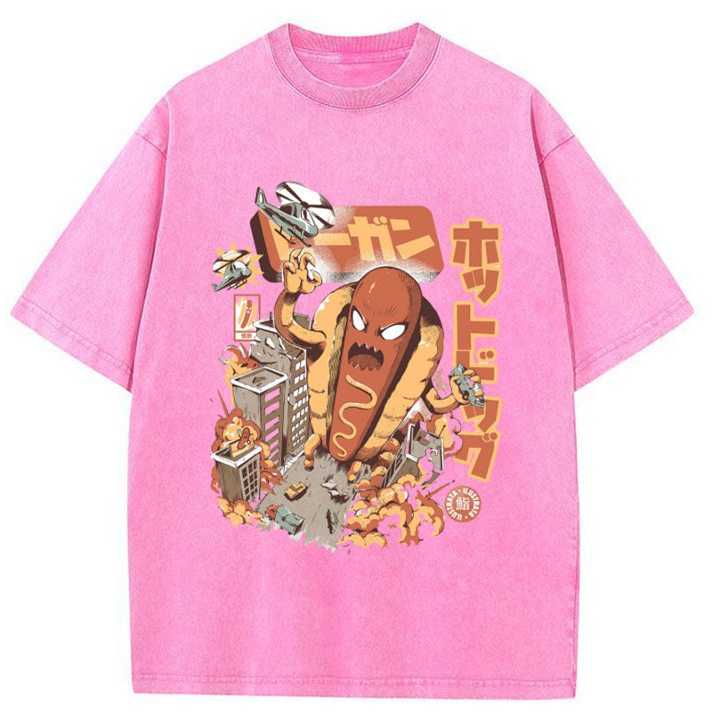 Tokyo-Assassin Great Hot Dog Kaiju Japanese Washed T-Shirt-Tokyo-Assassin