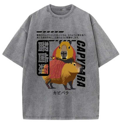 Tokyo-Assassin Japanese Capybara Washed T-Shirt-Tokyo-Assassin