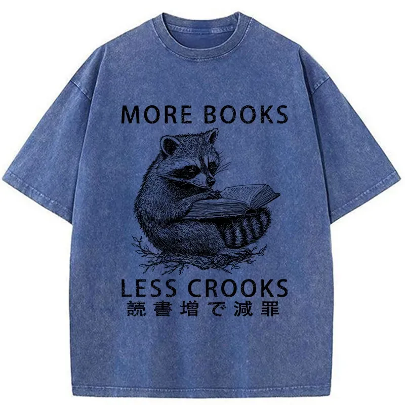 Tokyo-Assassin Raccoon Reading Books Less Crooks Washed T-Shirt-Tokyo Assassin