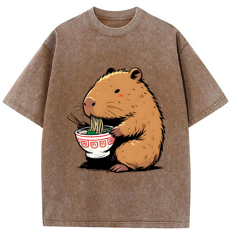 Tokyo-Assassin Ramen Lover Capybara Washed T-Shirt-Tokyo Assassin