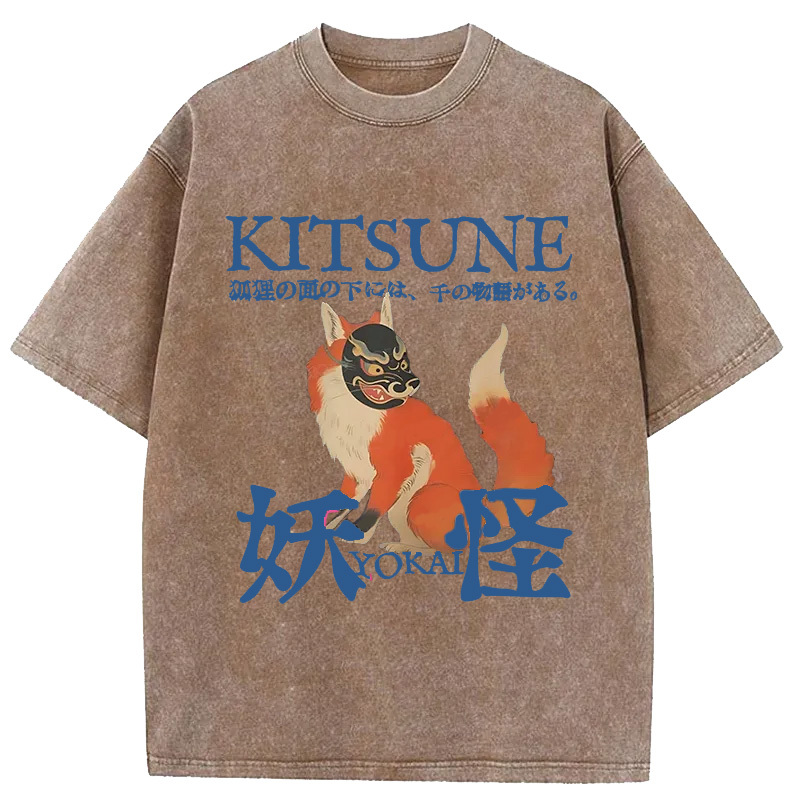 Tokyo-Assassin Japanese Fox Yokai Washed T-Shirt-Tokyo-Assassin