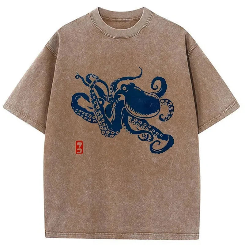 Tokyo-Assassin Japanese Octopus Washed T-Shirt-Tokyo-Assassin