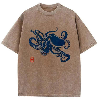 Tokyo-Assassin Japanese Octopus Washed T-Shirt-Tokyo-Assassin