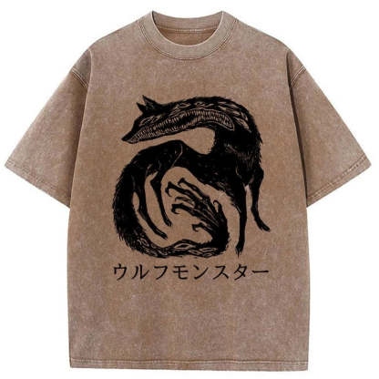 Tokyo-Assassin Wolf Monster Washed T-Shirt-Tokyo-Assassin
