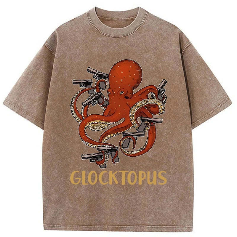 Tokyo-Assassin Octopus Omnidirectional Pistol Washed T-Shirt-Tokyo Assassin