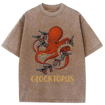Tokyo-Assassin Octopus Omnidirectional Pistol Washed T-Shirt-Tokyo Assassin