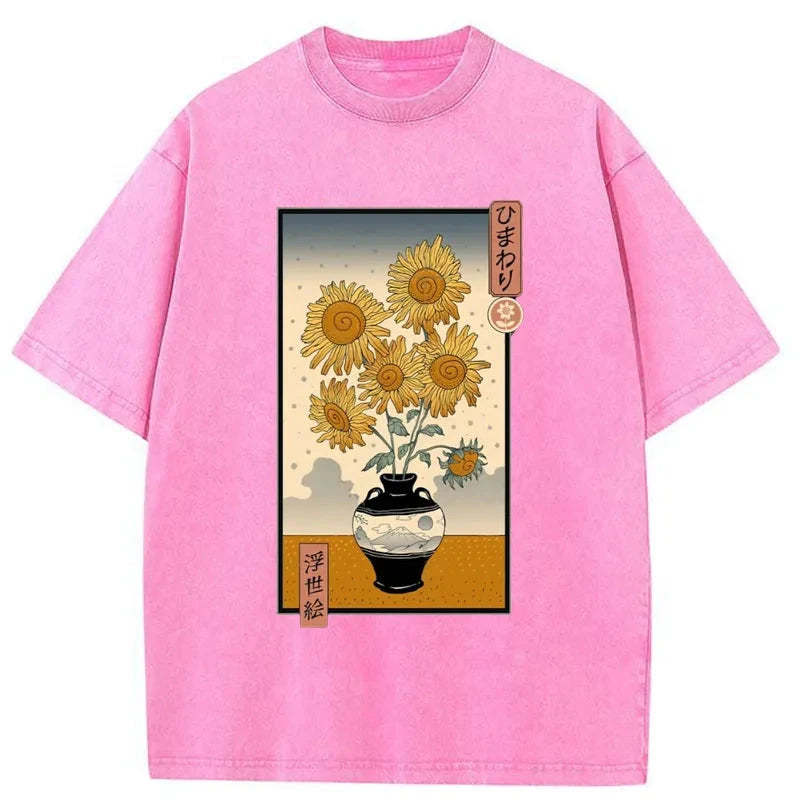 Tokyo-Assassin Sunflowers Ukiyo-e Washed T-Shirt-Tokyo-Assassin