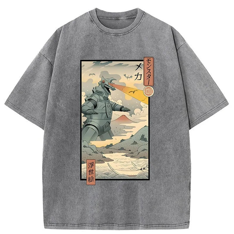 Tokyo-Assassin Ukiyo-e Robot Monster Washed T-Shirt-Tokyo Assassin