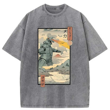 Tokyo-Assassin Ukiyo-e Robot Monster Washed T-Shirt-Tokyo Assassin
